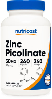 Thumbnail for Nutricost Zinc Picolinate 30mg, 240 Capsules - Gluten Free and Non-GMO