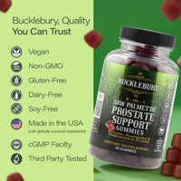 Thumbnail for BUCKLEBURY 9-in-1 Natural Saw Palmetto Gummies with Raspberry & Pomegranate Flavor - Plant-Based Prostate Support Supplements for Mens Bladder Health, Hair Growth & Urinary Support - 60 Gummies