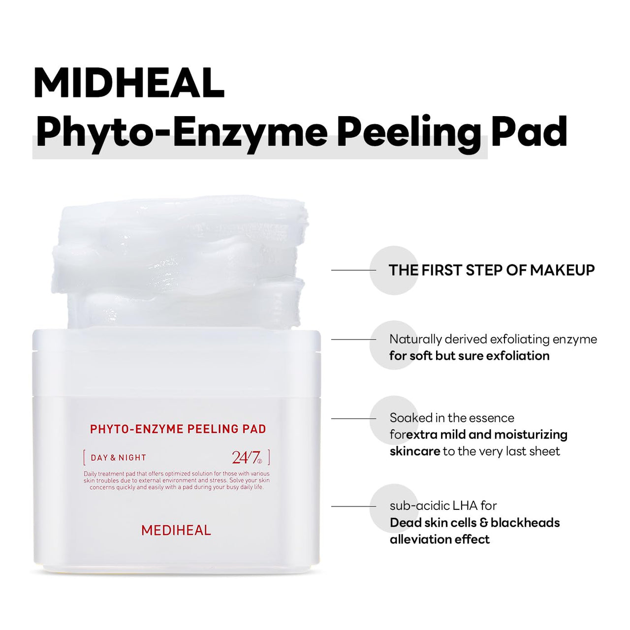 MEDIHEAL Phyto Enzyme Peeling Gauze Pads - Vegan Face Resurfacing Pore Tightening with LHA & Papaya Enzymes - Exfoliating Pads, 90