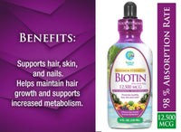 Thumbnail for Maximum Strength Liquid Biotin Drops w/ 12,500 MCG – Best Vitamins for Fast Hair Growth, Reduced Hair Loss, Healthy Skin & Strong Nails -5X More Potent Than Pills– Max Absorption, Vegan– 4oz, 30 Serv