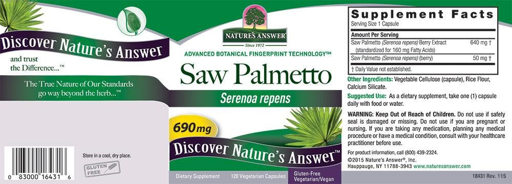 Nature's Answer Saw Palmetto Extract | Promotes Prostate Health | Magnesium Stearate Free | Non-GMO, Gluten-Free, Vegan | Vegetarian Capsules 120ct.