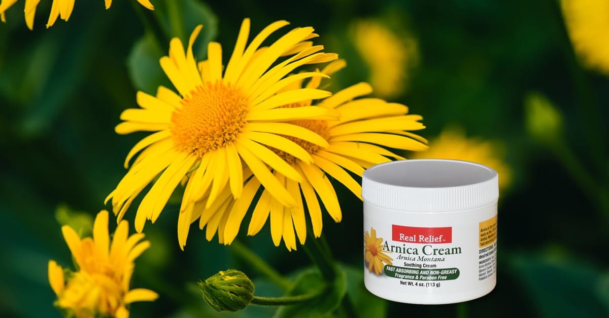 Real Relief Arnica Cream, Natural, Soothing, Non Greasy and Unscented, 4 oz (Pack of 1)