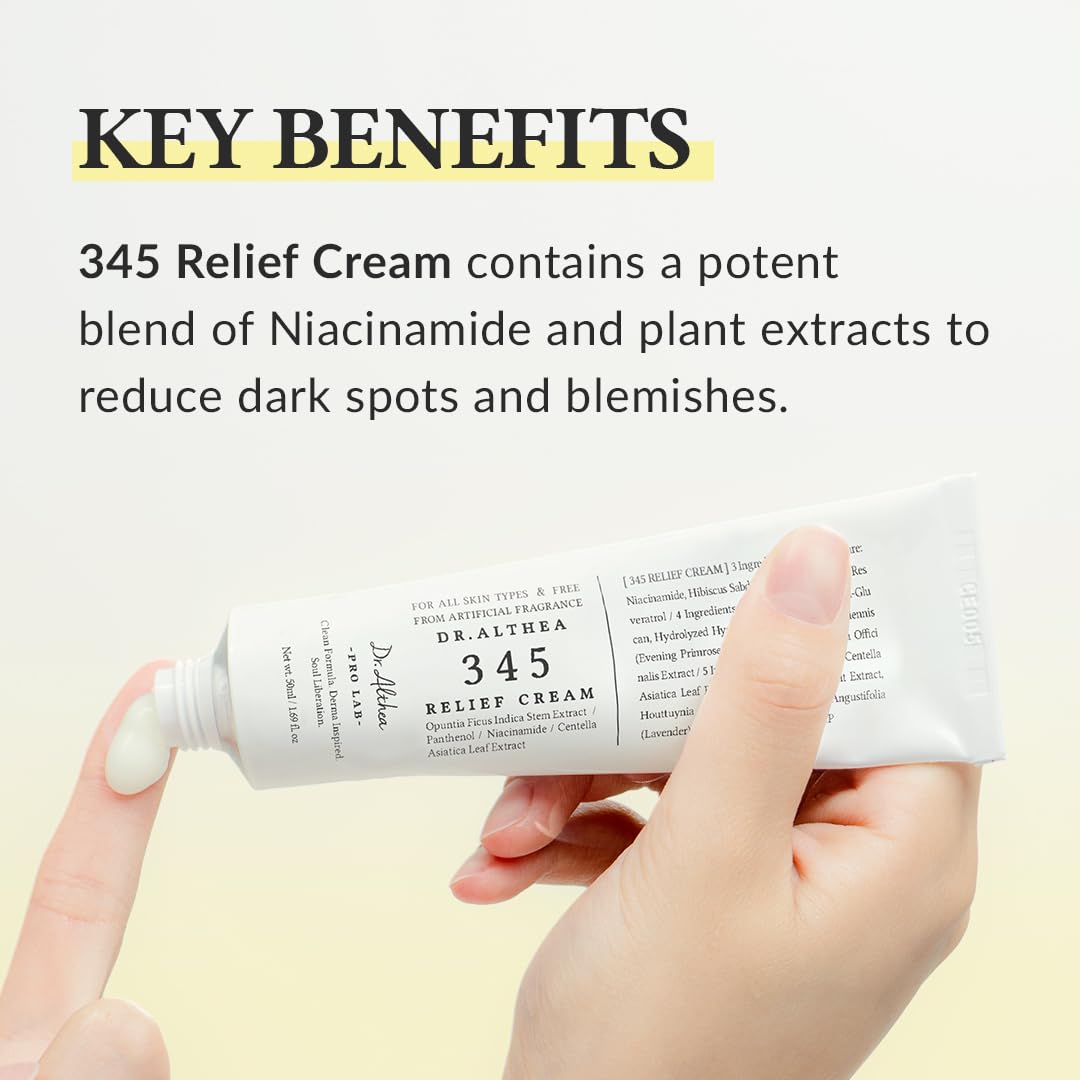 Dr.Althea 345 Relief Cream, Daily Face Moisturizer, Blemish Relief Care, Soothing Recovery & Moisture, Korean Vegan Skin Care for All Skin Types, 1.69 Fl Oz (Pack of 1)