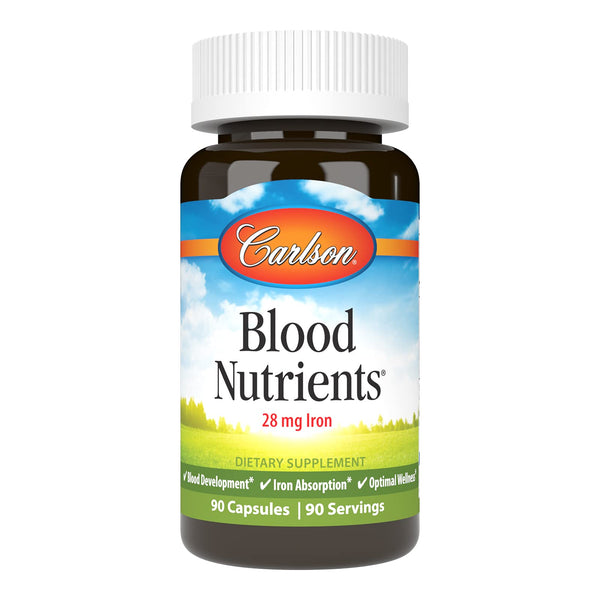 Carlson - Blood Nutrients, 28 mg Iron, Blood Development, Iron Absorption & Optimal Wellness, 90 Capsules