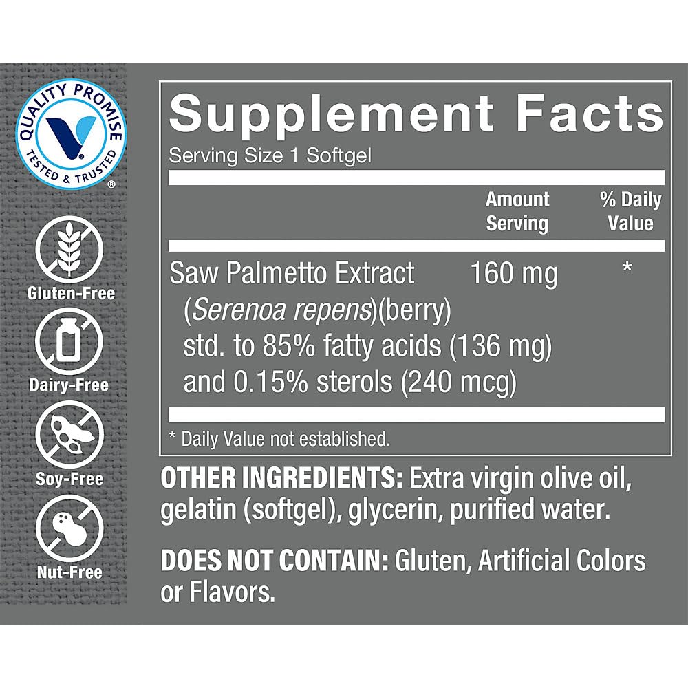The Vitamin Shoppe Saw Palmetto Extract 160mg, Supplement for (300 Softgels)