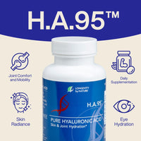 Thumbnail for Longevity by Nature H.A.95 Hyaluronic Acid Supplements, Antioxidant, Skin Hydration, Eye, Joint, Natural Rooster Comb, 60 Capsules