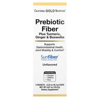 Thumbnail for California Gold Nutrition Prebiotic Fiber Plus Turmeric Extract, Organic Ginger Extract and Boswellia Extract, 3 Packets, 0.22 oz (6.3 g) Each