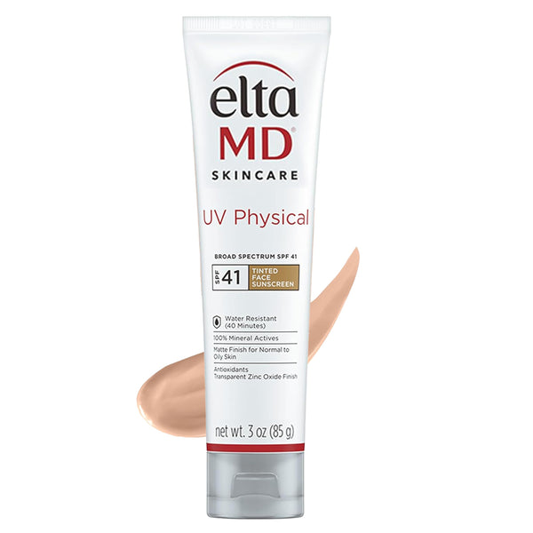 EltaMD UV Physical Tinted Mineral Sunscreen for Face SPF 41, 100% Mineral Actives Tinted Face Lotion, Water Resistant, Paraben-Free, Transparent Zinc Oxide Finish, Facial Travel Size Sunscreen 3 oz
