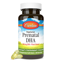 Thumbnail for Carlson - Vegetarian Prenatal DHA, 500 mg DHA, Plant Based, Sustainably Sourced from Algae, Prenatal Support, Fetal Development, 60 Softgels