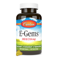 Thumbnail for Carlson E-Gems 200 IU (134 mg), Natural-Source Vitamin E, Optimal Wellness, 250 Soft Gels