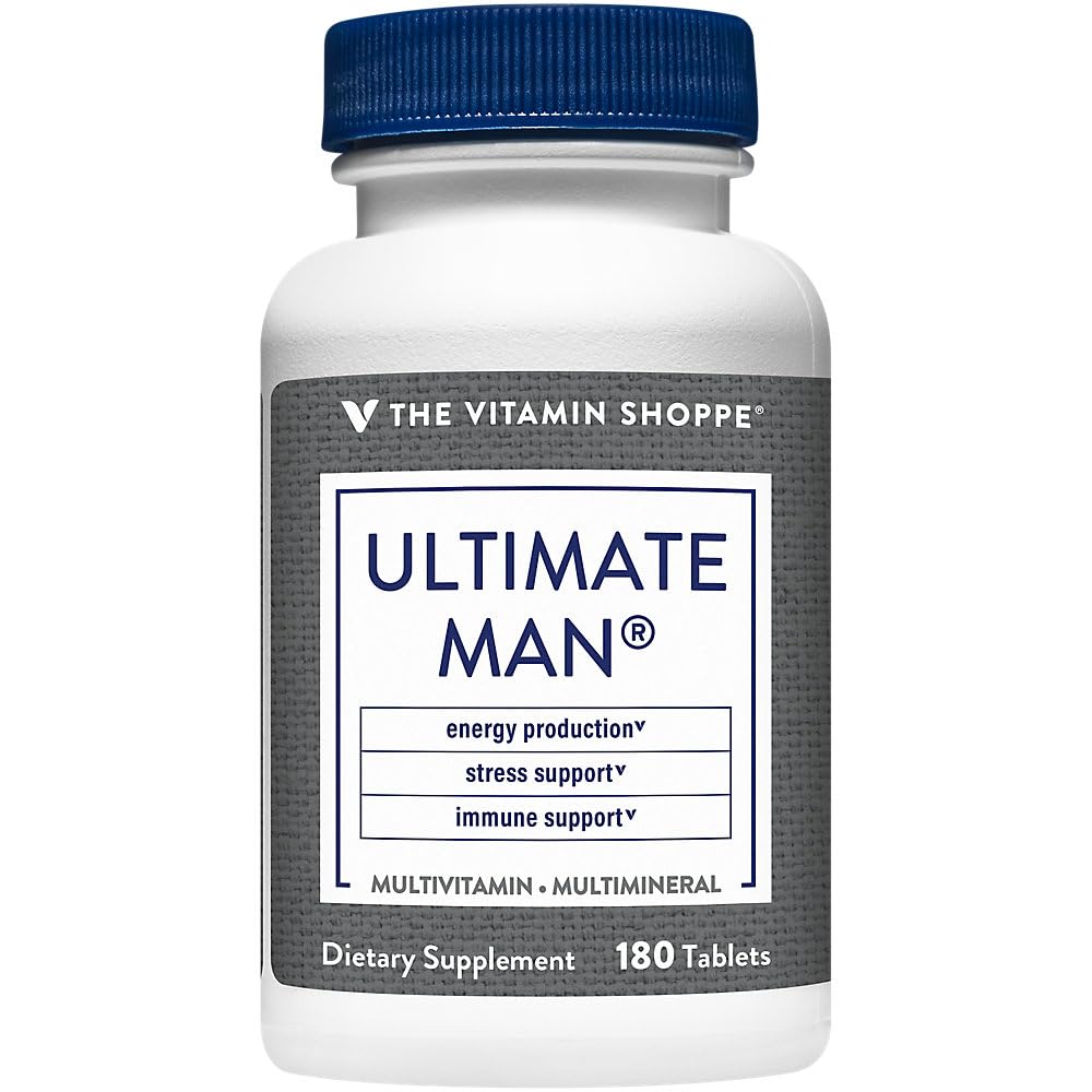 The Vitamin Shoppe Brand Ultimate Man Multivitamin, Daily Men’s Multivitamin with Key Vitamins & Minerals, Supports Energy and Overall Wellness for Men, Gluten Free, Soy & Dairy Free, 180 Tablets