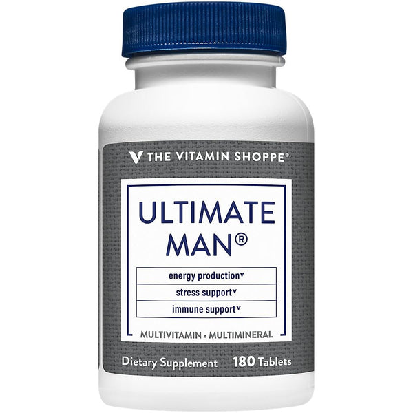 Image 1 of The Vitamin Shoppe Brand Ultimate Man Multivitamin, Daily Men’s Multivitamin with Key Vitamins & Minerals, Supports Energy and Overall Wellness for Men, Gluten Free, Soy & Dairy Free, 180 Tablets