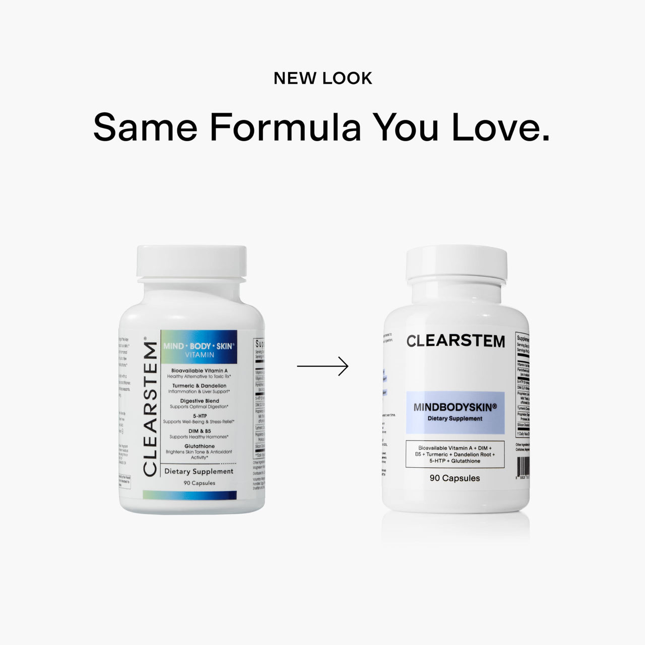 CLEARSTEM - MINDBODYSKIN Hormonal Acne Supplement (5-HTP) - Natural DIM Supplement - Skin Care Vitamins - Hormone Balance, Antioxidants - Gluten Free, Cruelty Free - 30 Servings, 90 Capsules