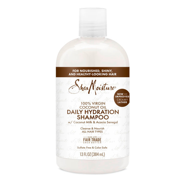 Shea Moisture Daily Hydration Shampoo hair care for all hair types 100% Virgin Coconut Oil with Coconut Oil, Coconut Milk, Acacia Senegal 384 ml