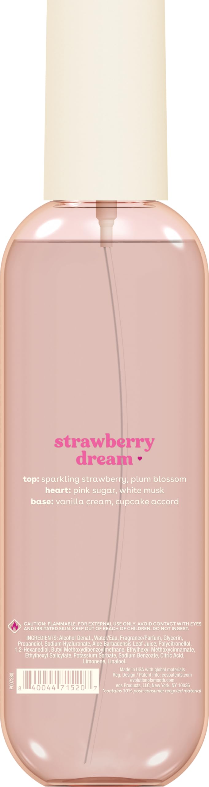eos Cashmere Body Mist, Strawberry Dream, Body Spray for Women, Strawberry Perfume, Hair Mist, Moisturizing, Hyaluronic Acid, Glycerin, Vegan, Cruelty-free, 6 fl oz