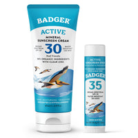 Thumbnail for Badger Mineral Sunscreen Combo, SPF 30 Cream & SPF 35 Face Stick, Organic Ingredient with Mineral Zinc Oxide, Unscented Reef Safe Sunscreen Set, Broad Spectrum, Water Resistant, 2-Pack