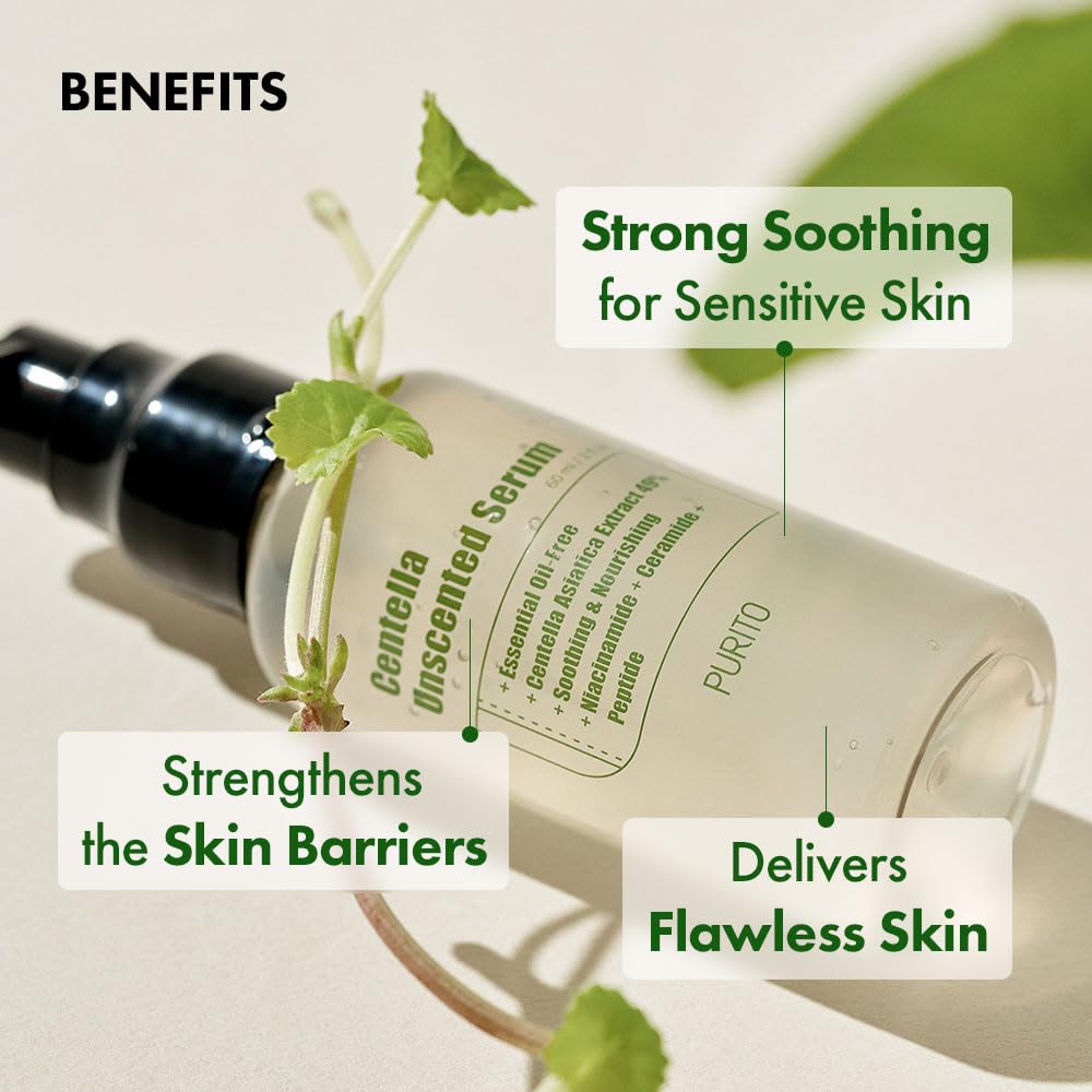 PURITO Centella Unscented Serum, for All Skin Types, Ampoule, Soothing, Calming, Facial Serum for face, Vegan & Cruelty-Free, Korean Skin Care, 60ml 2fl.oz