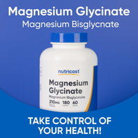 Thumbnail for Nutricost Magnesium Glycinate Capsules (180 Capsules, 210 mg Per Serving) - Magnesium Glycinate Supplement for Gentle Absorption