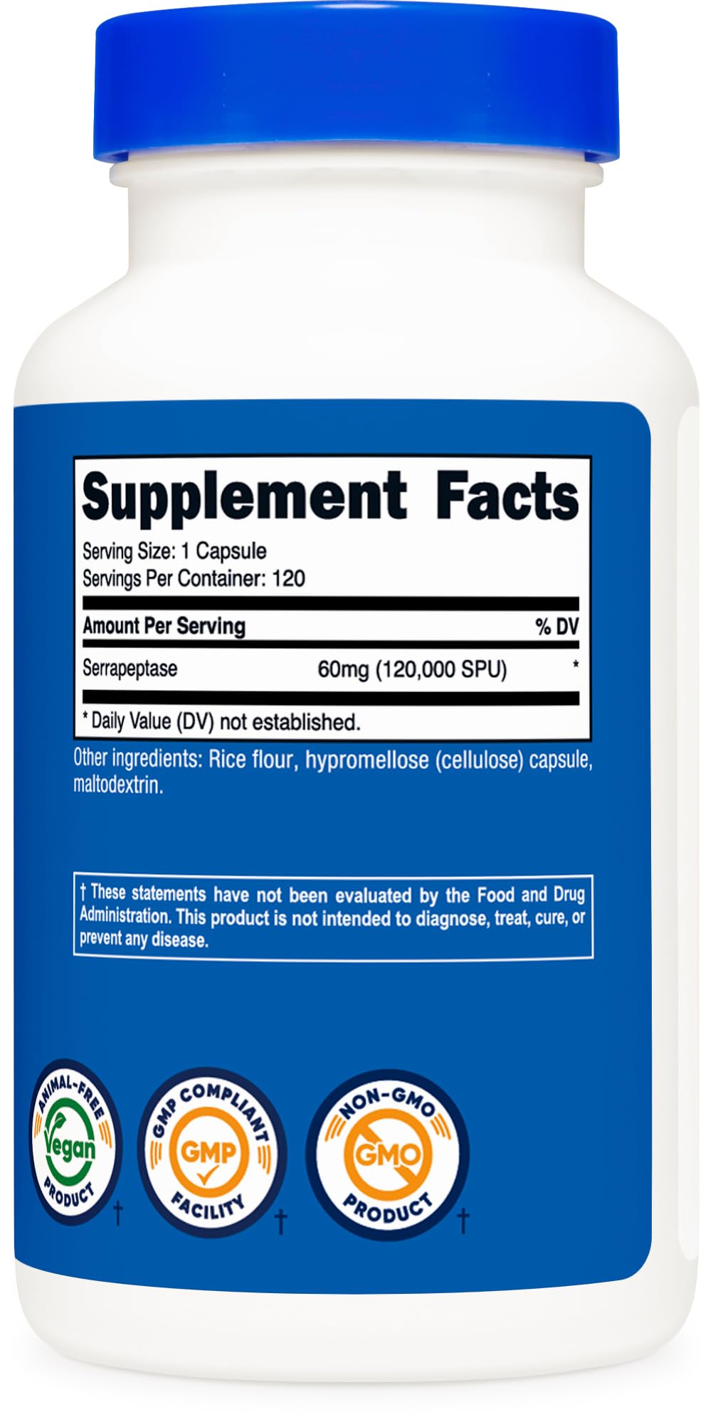 Nutricost Serrapeptase 120,000 SPU, 120 Capsules - Gluten Free, Non-GMO, and Vegetarian Friendly