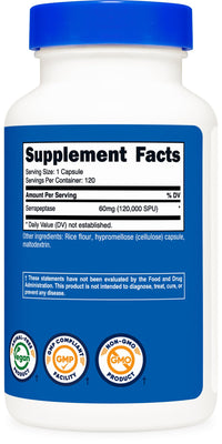 Thumbnail for Nutricost Serrapeptase 120,000 SPU, 120 Capsules - Gluten Free, Non-GMO, and Vegetarian Friendly