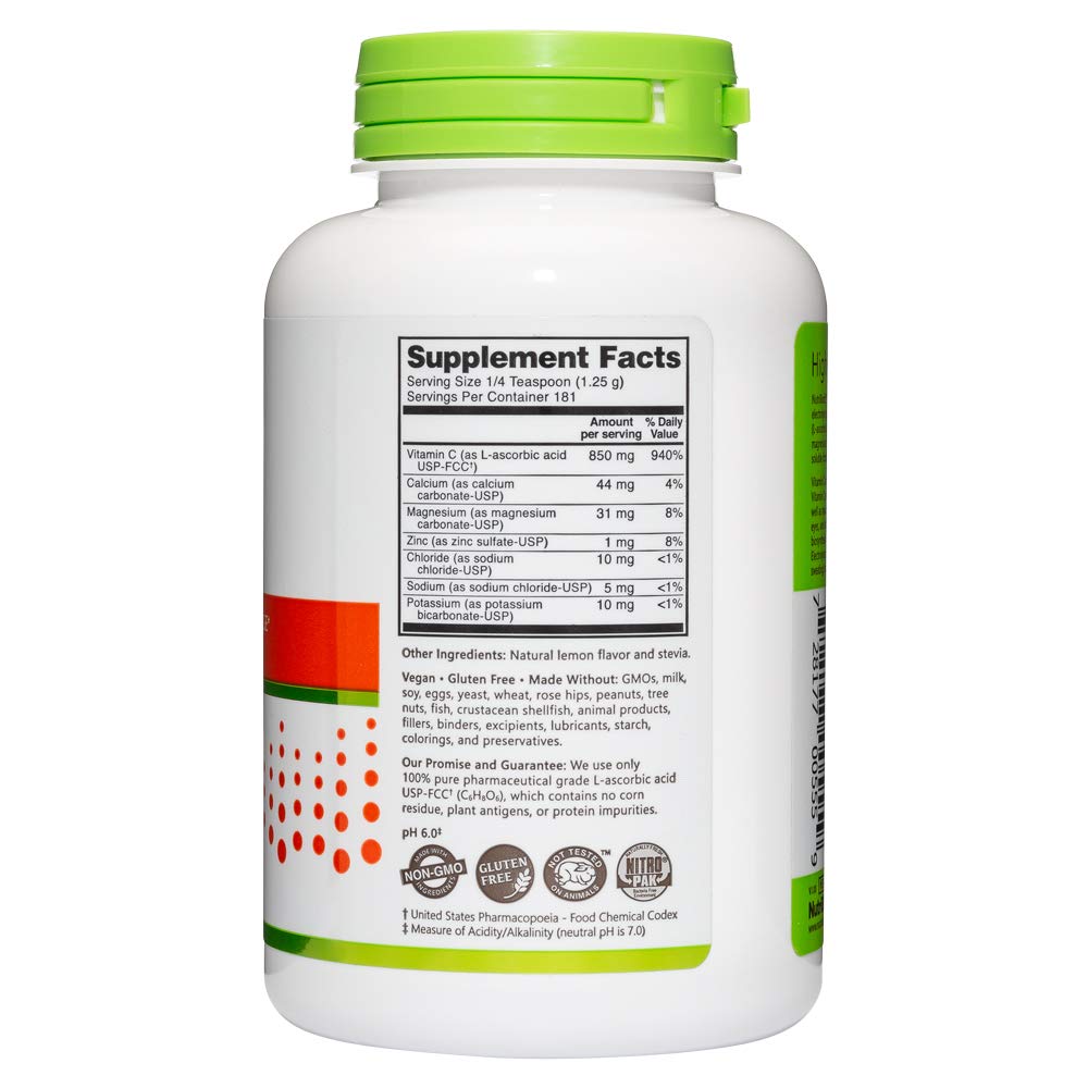NutriBiotic - Lemon Electro-C,Vitamin C & Electrolyte Powder, 8 Oz | 850 Mg Vitamin C Per Serving | Effervescent Electrolyte Recharge | Buffered & Highly Soluble | Free of Calories, Gluten & Non-GMO