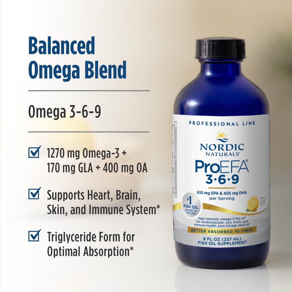 Nordic Naturals ProEFA 3-6-9, Lemon Flavor - 8 oz - 1270 mg Omega-3 - EPA & DHA with Added GLA - Healthy Skin, Cognition, & Positive Mood - Non-GMO - 48 Servings