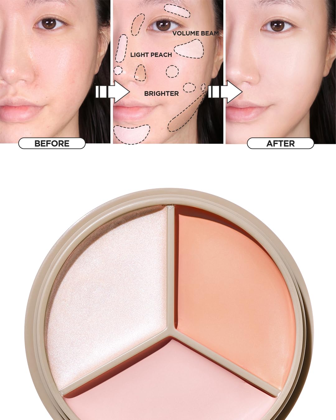 THESAEM Cover Perfection Triple Pot Concealer - 05 Dark Up Beige for Dark Circles & Under-Eye - 3-Color Multi Concealer Palette with Volume & Brightening - Korean Makeup with Sweet Almond Oil