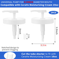 Thumbnail for Pump Lid for CeraVe Moisturizing Cream 19oz (2Pcs) Universal Pump for 3.3inch Diameter Mouth, Cream Pump Dispenser Fits for CeraVe 16oz Jars When Cut Tube Short