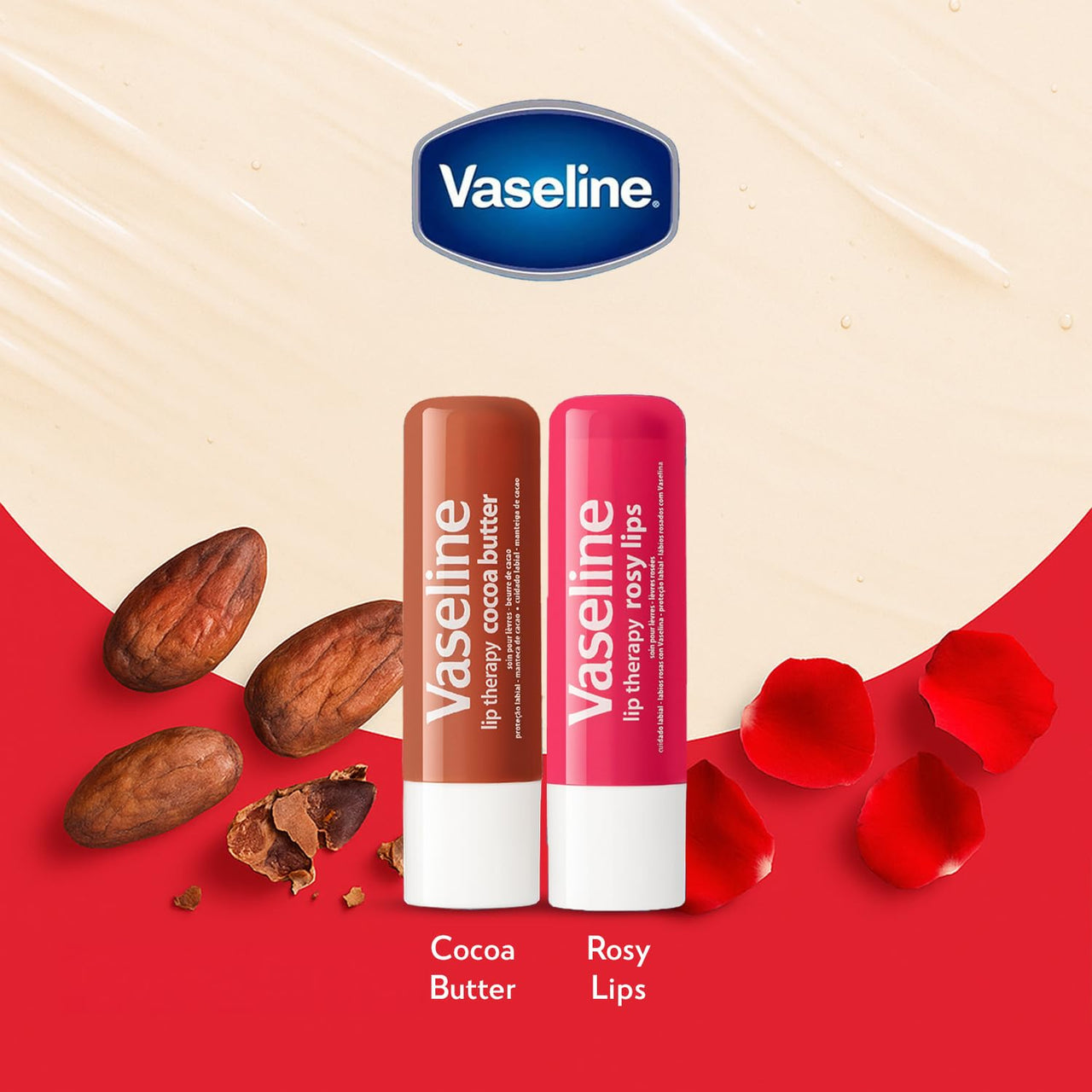Vaseline Lip Therapy Variety 4-Pack – Rosy Lips + Cocoa Butter Moisturizing Lip Balm with Vitamin E, 0.16 Oz Ea