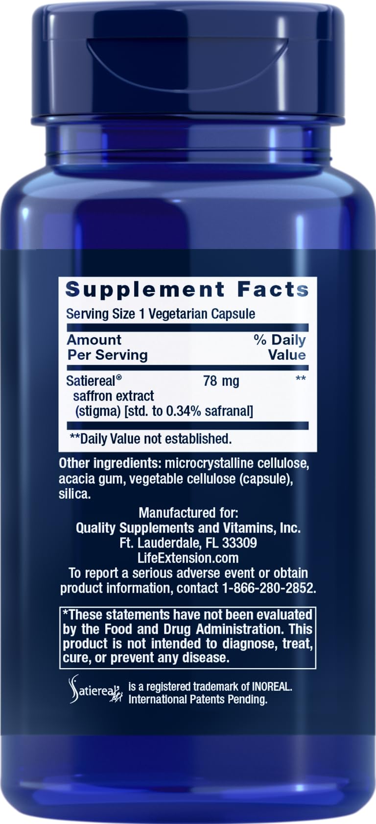 Life Extension Optimized Saffron Extract with Satiereal, 90 Vegetarian Capsules (Pack of 2)