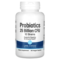 Thumbnail for Lake Avenue Nutrition Probiotics, 10 Strain Blend, 25 Billion CFU, 180 Veggie Capsules