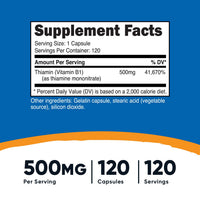 Thumbnail for Nutricost Vitamin B1 (Thiamin) 500mg, 120 Capsules (3 Bottles)