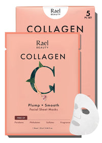 Thumbnail for Rael Face Mask Skin Care, Collagen Face Masks - Bamboo Facial Sheet Mask, Korean Skincare, with Collagen Essence and Fruit Extracts, Nourishing and Moisturizing, All Skin Types (Collagen, 5 Sheets)
