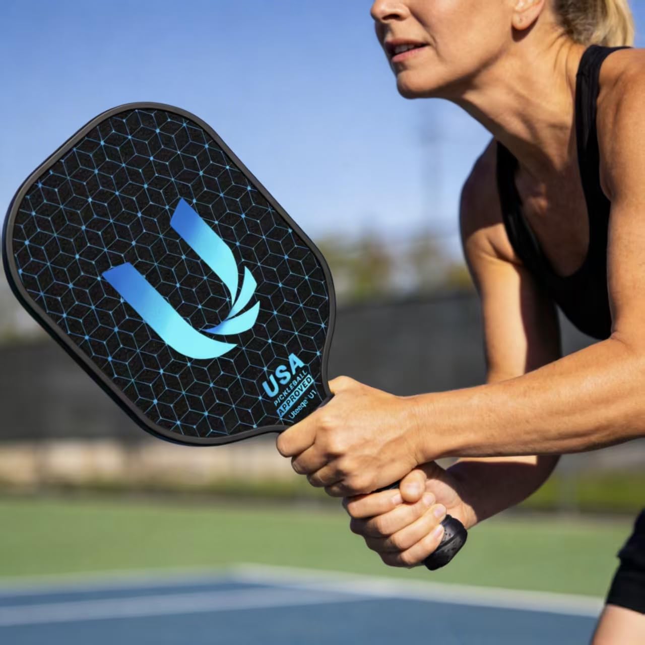 Uteeqe Pickleball Paddles Set of 2, Graphite, Thermoformed One-Mold, Semi-Textured for Extra Grit & Spin, Lightweight, USAPA Approved, Non-Slip, 4.25-Inch Grip, 4 Outdoor Balls & Carry Bag
