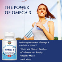 Thumbnail for KAL Omega 3 | Omega-3 Fish Oil for Healthy Heart, Joint & Brain Support | 180mg EPA, 120mg DHA (120 CT, 120 Serv)