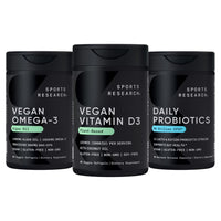 Thumbnail for Sports Research® Vegan Supplements Pack - Vegan Vitamin D3 5000iu + Vegan Omega-3 Fish Oil Alternative + Daily Probiotics with Prebiotics, 60 Billion CFU