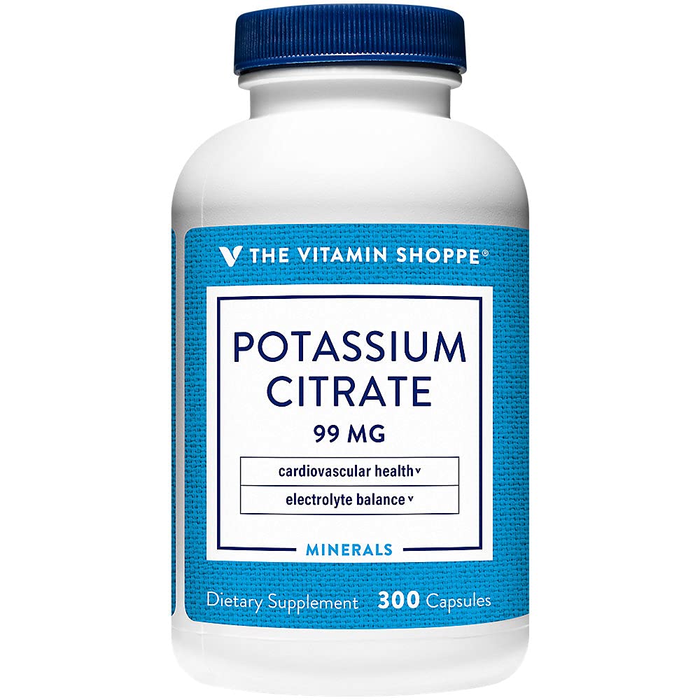 The Vitamin Shoppe Potassium Citrate 99mg - Heart & Cellular Health | Electrolyte Balance Support | 300 Capsules | Cardiovascular
