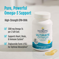 Thumbnail for Nordic Naturals Ultimate Omega, Lemon Flavor - 60 Soft Gels - 1280 mg Omega-3 - High-Potency Fish Oil Supplement with EPA & DHA - Promotes Brain & Heart Health - Non-GMO - 30 Servings