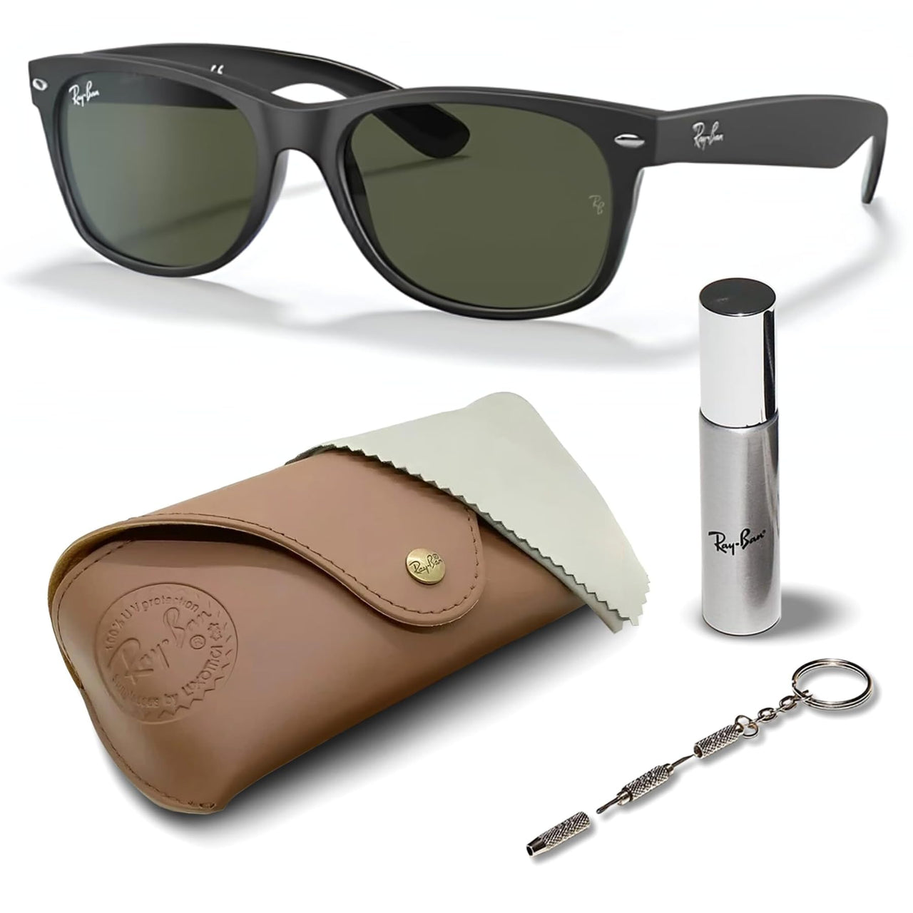 Ray-Ban RB2132 NEW WAYFARER COLOR MIX Square Shaped Non-Polarized Sunglasses for Men & Women – Includes Official RAYBAN Eyewear Kit – Ideal Formal & Casual Wear Sunglasses – G-15 Green Lens