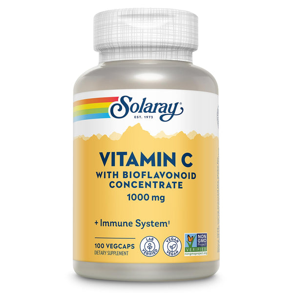 SOLARAY Vitamin C Supplement 1000mg with Bioflavonoids Concentrate - Vitamin C Capsules w/ Rose Hips & Acerola, Heart Health & Immune Support for Men & Women, 1000 mg per Serving, Vegan - 100 Veg Caps