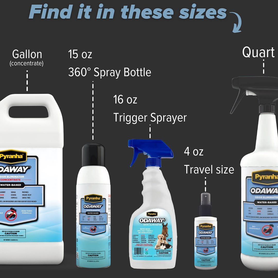 Pyranha Odaway Ready-to-Use Odor Eliminator Spray – Broad Spectrum Scent Neutralizer for Home, Kennel, Car, Bathroom & Gear, BOV Can 15 oz