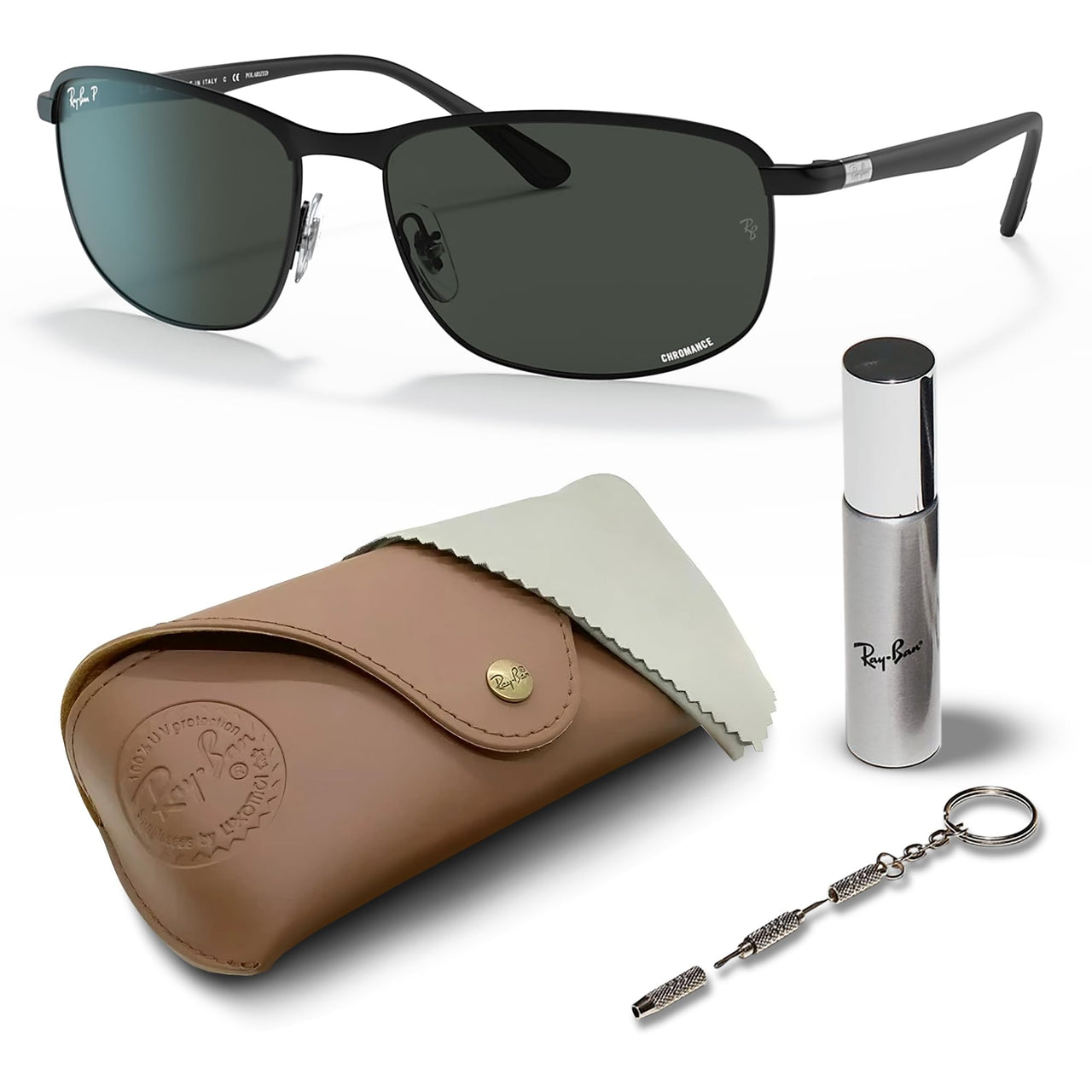 Ray-Ban RB3671CH CHROMANCE POLARIZED Square-Round Shaped Sunglasses for Men & Women – Includes Official Rayban Eyewear Kit – Ideal Formal & Casual Wear Sunglasses – Dark Grey Chromance Lens