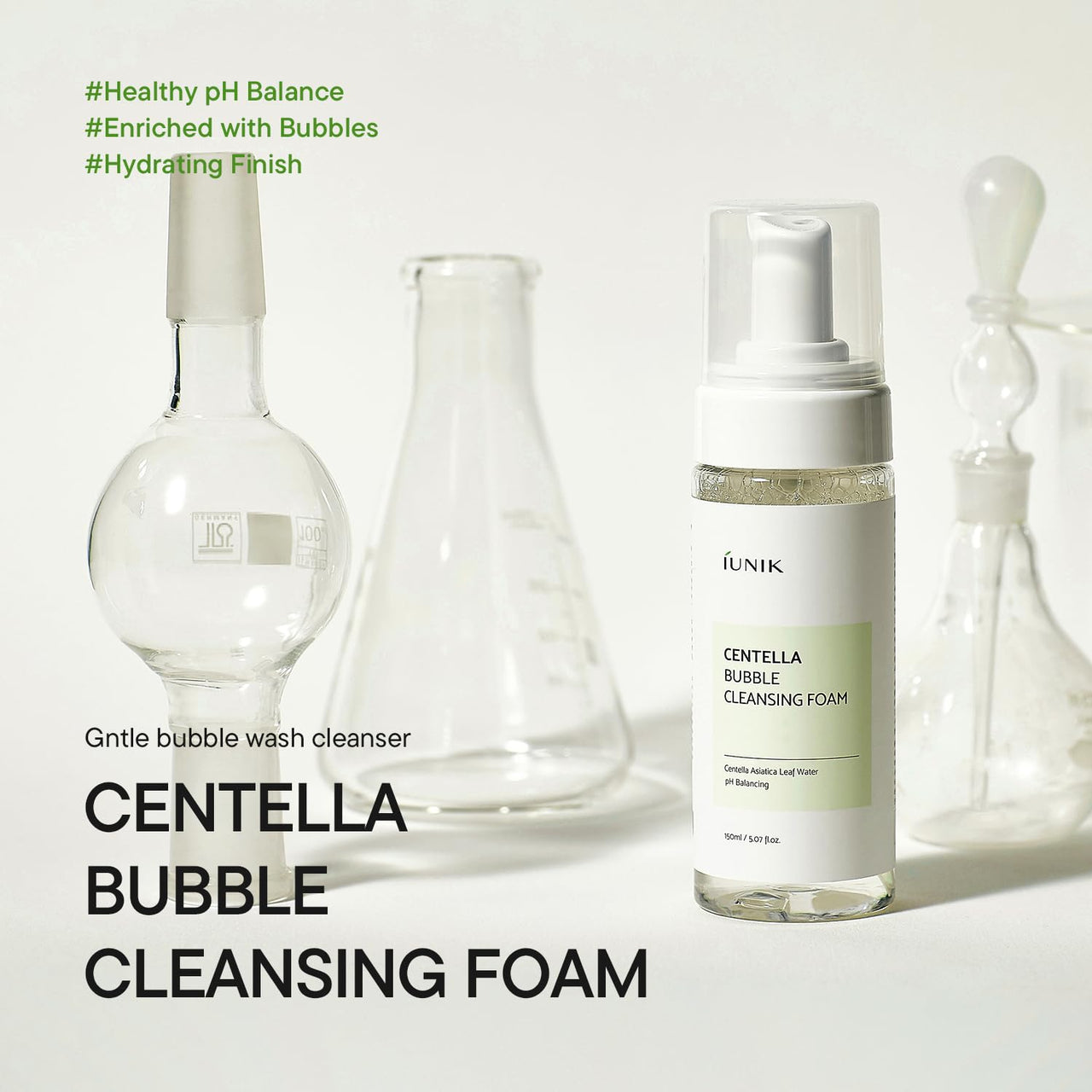 IUNIK Centella Bubble Foaming Vegan Facial Cleanser - 69% Centella Asiatica Extract, Soothing, Moisturizing, Exfoliating, Removes Pore Blackheads, Whiteheads, 5.07 Fl Oz