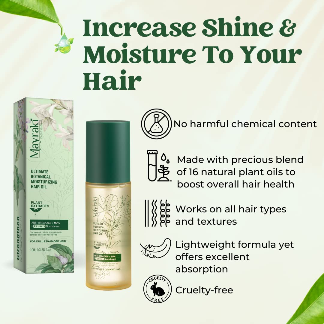 Mayraki Hair Growth Oil | Ultimate Moisturizing Hair Oil Treatment | Revitalizing Lightweight Hair Oil for Curly Frizzy Hair | Repair Damaged Hair and Dry Scalp | 100ml | 3.38 fl. oz.