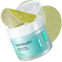 Thumbnail for numbuzin No.1 Toner Pads | Centella Re-Leaf Green Toner Pad | Double-Sided | Centella Asiatica, Heartleaf, Licorice Root | Calming, Hydrating, Exfoliating | 70 Pads/6.42 fl. oz.