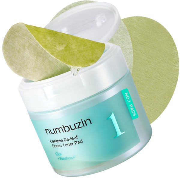 numbuzin No.1 Toner Pads | Centella Re-Leaf Green Toner Pad | Double-Sided | Centella Asiatica, Heartleaf, Licorice Root | Calming, Hydrating, Exfoliating | 70 Pads/6.42 fl. oz.