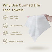 Thumbnail for Ourmed Life Face Towels, Disposable Biodegradable Facial Towels for Sensitive Skin, Lint- free Face Wipes for Washing Face, Skincare and Makeup Remover, Dry Wipes, 10