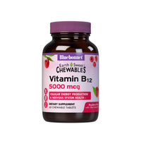 Thumbnail for BlueBonnet Nutrition Earth Sweet Vitamin B12 5000 mcg Chewable Tablets, Soy-Free, Gluten-Free, Kosher Certified, Dairy-Free, Vegan, Raspberry Flavored, 60 Chewable Tablets, 60 Servings