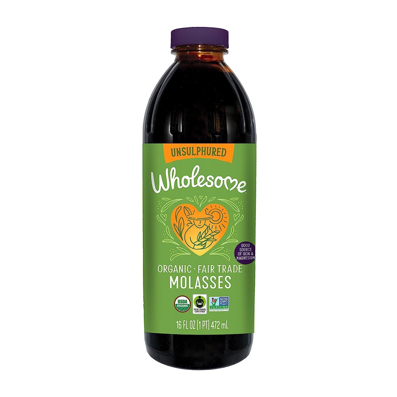Wholesome Sweeteners 16-Ounces Organic Molasses, Fair Trade, Non GMO, Gluten Free & Vegan, Perfect for cookies, glazing and more, 1 Pack