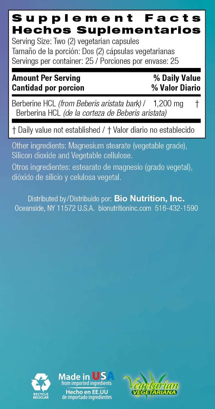 Bio Nutrition Advanced Berberine 50 Vegetarian Capsules | 1,200 Milligram Berberine | Immune System | Healthy GI